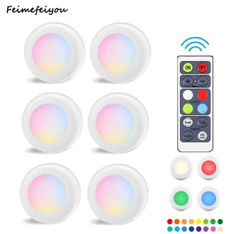 16 Colors Wireless LED Puck Light with Remote Control LED Under Cabinet Lighting Closet Light Battery Powered Lights Stick