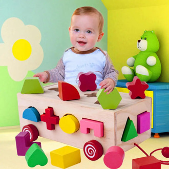 16 Holes Baby Cognitive Matching Building Block Wood Educational Kindergarten Educational Toy Intelligence Box Shape Sorter