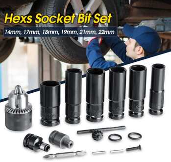 16 In 1 Elektrische Slagmoersleutel Hexs Socket Head Set Kit Boorkop Drive Adapter Converter Hex Bit Mouw Hand gereedschap Set Reparatie