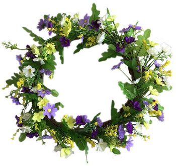 16 Inch Kunstmatige Daisy Bloem Deur Krans Met Springtime Faux Wildflowers En Berris Voordeur Krans Decor