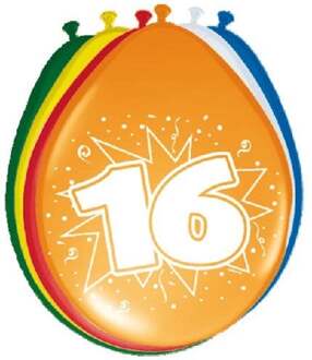 16 jaar ballonnen - 8 stuks Multikleur