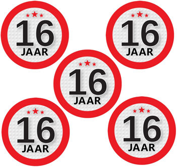 16 jaar leeftijd sticker - 15x - rond - Dia 9 cm - 16 jaar verjaardag/jubileum/leeftijd versiering