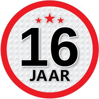 16 jaar leeftijd sticker rond 15 cm - 16 jaar verjaardag/jubileum versiering