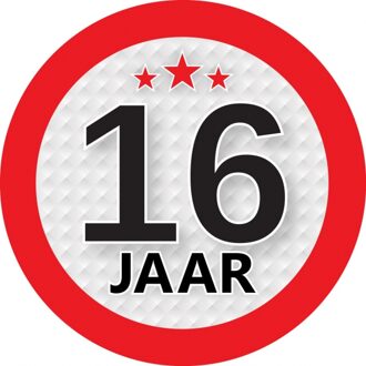 16 jaar leeftijd sticker rond 9 cm - 16 jaar verjaardag/jubileum versiering