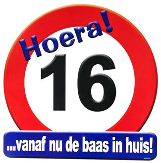 16 jaar verjaardag stopbord - Dia 50 cm - Leeftijd feestartikelen - Feestdecoratieborden Multikleur