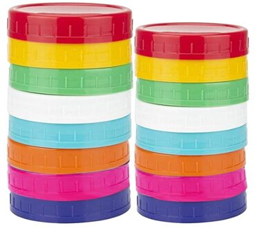 16 Pack Gekleurde Plastic Mason Pot Deksels-8 Brede Mond & 8 Regelmatige Mond Bal Mason Deksels, anti-Slip Voedsel Opslag Caps