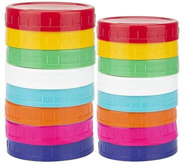 16 Pack Gekleurde Plastic Mason Pot Deksels-8 Brede Mond & 8 Regelmatige Mond Bal Mason Deksels, anti-Slip Voedsel Opslag Caps
