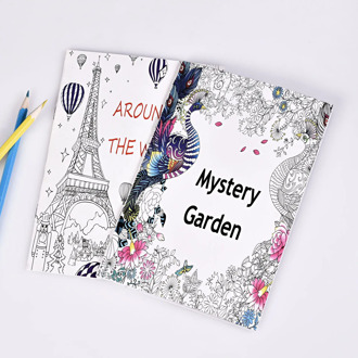 16 Pages Mystery Garden and Around The World Coloring Book Kids Adult English Edition Drawing Book 21*14cm