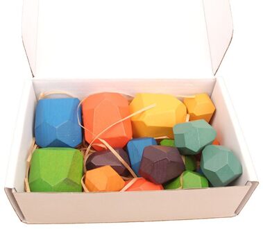 16 Pcs Kinderen Houten Gekleurde Steen Stapelen Spel Bouwsteen Onderwijs Speelgoed 54DA