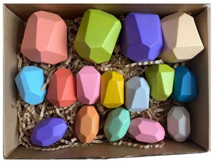 16 Pcs Kinderen Houten Gekleurde Steen Stapelen Spel Bouwsteen Onderwijs Speelgoed G88E