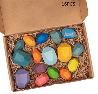 16 Pcs Kinderen Houten Gekleurde Steen Stapelen Spel Bouwsteen Onderwijs Speelgoed