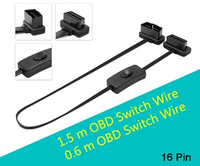 16 Pin Platte Verlengkabel Obd Lijn Draad Vrouw Naar Man Kabel Obdii Noodle Kabel Auto Diagnose Connector Draad met Schakelaar 1.5m