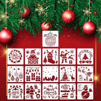 16 Stks/set Diy Vrolijk Kerstfeest Tekening Stencil Templates Embossing Papier Schilderen
