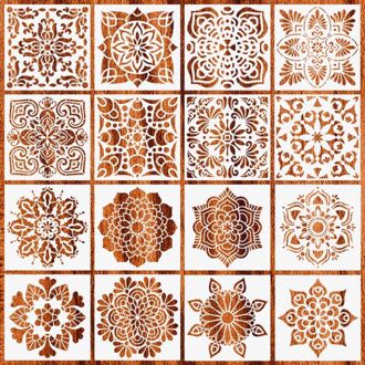 16 Stks/set Mandala Stencils Diy Tekeningsjabloonbestand Schilderij Scrapbooking Papier Card Embossing Album Decoratieve Craft