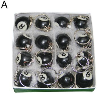 16 Stks/set Mini Biljart Vormige Sleutelhanger 25Mm Hars Biljartbal Sleutelhanger Zwart 8 Mode Opknoping Decoraties