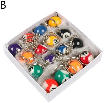 16 Stks/set Mini Biljart Vormige Sleutelhanger 25Mm Hars Biljartbal Sleutelhanger Zwart 8 Mode Opknoping Decoraties