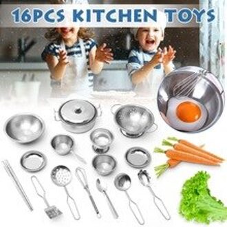 16 Stks/set Rvs Speelhuis Mini Keuken Model Kookgerei Speelgoed Kid Kerstcadeau Kinderen Onderwijs Speelgoed