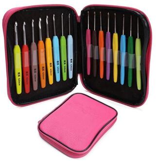 16 Stks/set Zachte Handvat Kleurrijke Aluminium Haaknaalden Breinaalden Kit Craft Case Gehaakte Set Weven Gereedschap Naaien