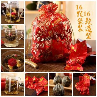 16 Stuks Bloeiende Thee Verschillende Bloem Handgemaakte Bloem Thee Chinese Bloeiende Parels Kruiden Ambachten Bloemen Cadeau Verpakking