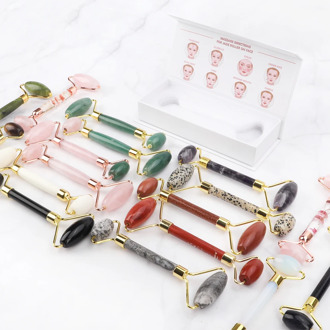16 types Jade Stone Roller Rose Quartz Natural Crystal Stone Massager For Face Lift Up Slimming Thin Chin Facial Skin Care Tool