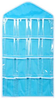 16 Zakken Clear Opknoping Tas Sokken Beha Ondergoed Rek Hanger Organizer blauw
