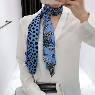 160 Cm * 20 Cm Luxe Bloem Vogel Leopard Gedrukt Lange Sjaal Vrouwen Dubbelzijdig Twill Zijde Dames hoofd Sjaal Zakdoek blauw