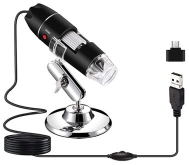 1600X Wired Digital Microscope Portable Handheld Microscope with USB+Micro USB Interfaces 8 LED Lights Type-C Adapter