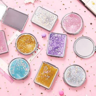 1663 Quicksand Leuke Spiegel Zachte Meisje Zacht Roze Studenten Dubbelzijdig Spiegel Draagbare Mini Draagbare Spiegel Make-Up Spiegel ronde zilver