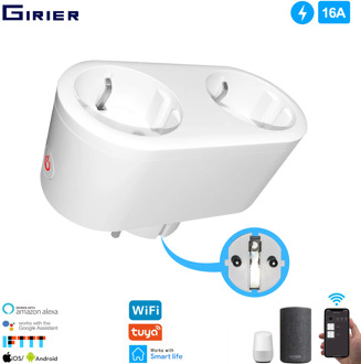 16A EU Smart Wifi Dual Socket with Power Monitor Timing Voice Tuya App Remote Control Smart Plug Support Google Assistant Alexa