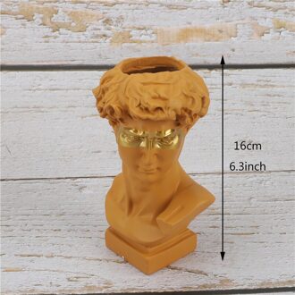16Cm Hars Vaas Noord-europa Home Decoratie Make Borstel Opbergdoos Kleurrijke David Celebrity Pen Houder Standbeeld Sculptuur oranje