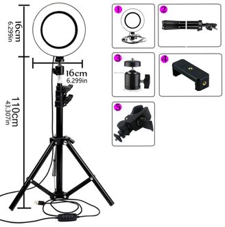 16Cm Ring Light + Gimbal + Statief + Mobiele Telefoon Extension Clip + Mobiele Telefoon Clip Voor Selfie Telefoon video 110c