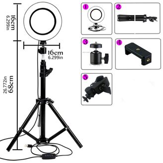 16Cm Ring Light + Gimbal + Statief + Mobiele Telefoon Extension Clip + Mobiele Telefoon Clip Voor Selfie Telefoon video 68c
