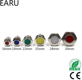 16mm 19mm 22mm 25mm 28mm 30mm Waterproof IP67 LED Metal Indicator Pilot Signal Warning Lamp Light 5V 12V 24V 110V 220V Red Blue