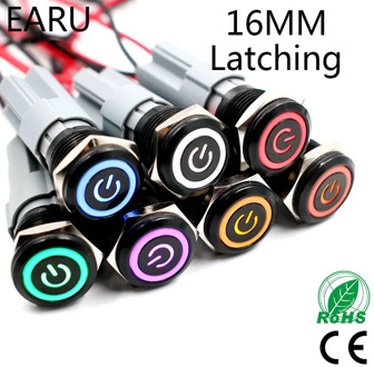 16mm Alumina Black Body Waterproof Press Power Metal Push Button Switch LED Light 3V 5V 12V 24V 220V Fixation Latching Self-Lock