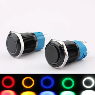 16mm Black Oxide Metal Push Button Switch with LED Light Self-locking/Self-reset Car/computer/doorbell 3V 6V 12V 24V 110V 220V