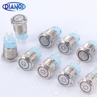 16mm metal push button switch power button Waterproof Flat circular button LED light self-lock self-reset button 1NO1NC 6V 12V