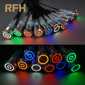 16mm metal push button switch ring lamp power symbol button Waterproof LED light self-lock self-reset button 1NO1NC