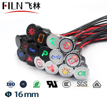 16mm Waterproof Lamp FILN 12V LED Car Boat LED Warning Dashboard Signal Lights Instrument Pilot light