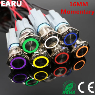 16mm Waterproof Metal Push Button Switch LED Light Illuminated Momentary Reset Car Engine PC Power Start 5V 12V 3-380V Red Blue