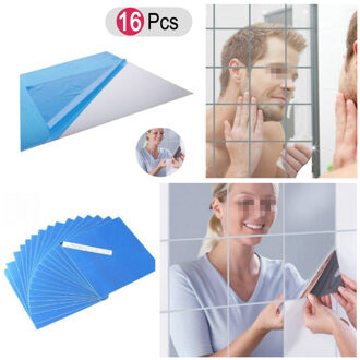 16Pcs 15X15Cm Diy Zelfklevende Spiegel Muursticker Spiegel Vierkante Decal Muur Spiegel Tegels 3D Spiegel stickers Decoratie 0.2Mm