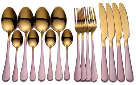 16Pcs Bestek Westerse Wit Goud Serviesje Servies Gouden Mes Vork Lepel Set Box Rvs Bestek Set zwart roze goud