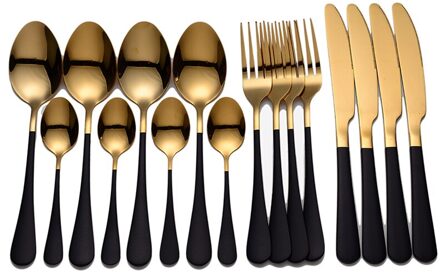 16Pcs Bestek Westerse Wit Goud Serviesje Servies Gouden Mes Vork Lepel Set Box Rvs Bestek Set zwart zwart goud