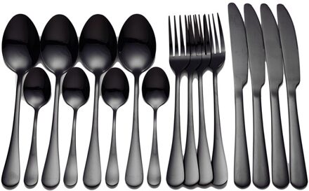16Pcs Bestek Westerse Wit Goud Serviesje Servies Gouden Mes Vork Lepel Set Box Rvs Bestek Set zwart