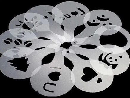 16Pcs Koffie Stencils Fancy Koffie Afdrukken Model Schuim Spuiten Taart Stencils Koffie Tekening Cappuccino Mold Poedervorm Zeef Gereedschap
