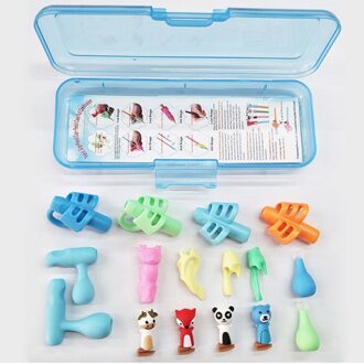 16Pcs Potlood Houder Grip Kinderen Leuke Pen Handvat Staaf Handschrift Hulp Gids Hold Pen Houding Correctie Voor Kids briefpapier blauw
