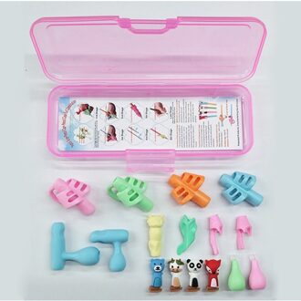 16Pcs Potlood Houder Grip Kinderen Leuke Pen Handvat Staaf Handschrift Hulp Gids Hold Pen Houding Correctie Voor Kids briefpapier roze