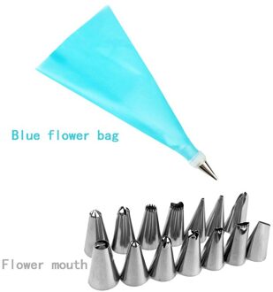 16Pcs Rvs Converter Pastry Nozzles Cookie Decoratie Bloem Cake Bakken-Ware Icing Herbruikbare Spuitzak Cake Decor tool Blauw