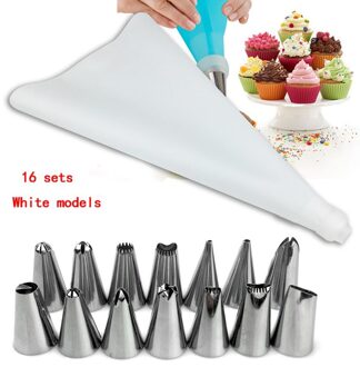 16Pcs Rvs Converter Pastry Nozzles Cookie Decoratie Bloem Cake Bakken-Ware Icing Herbruikbare Spuitzak Cake Decor tool wit