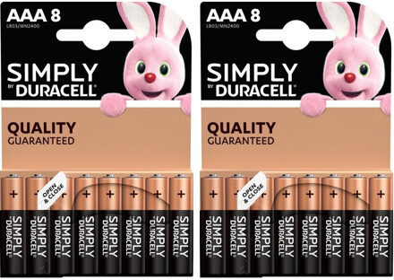 16x Duracell Aaa Simply Batterijen Alkaline Lr03 Mn2400 1.5 V - Minipenlites Aaa Batterijen