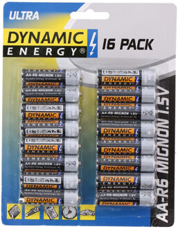 16x Dynamic energy AA batterijen 1.5 V Multi
